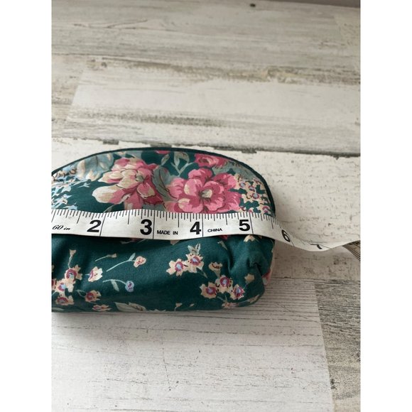 Small zippered green floral bag with matching key chain/change purse, lipstick - Picture 2 of 10